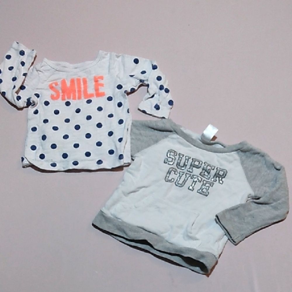 Carters 9 Month Girls Long Sleeve 2 Sweatshirts Super Cute, Smile